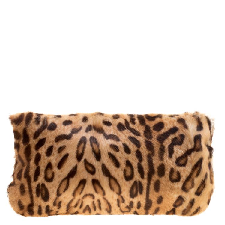 Pre Owned Jimmy Choo Leopard Print Calfhair Frame Foldover Clutch