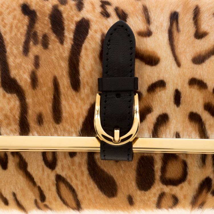 Pre Owned Jimmy Choo Leopard Print Calfhair Frame Foldover Clutch