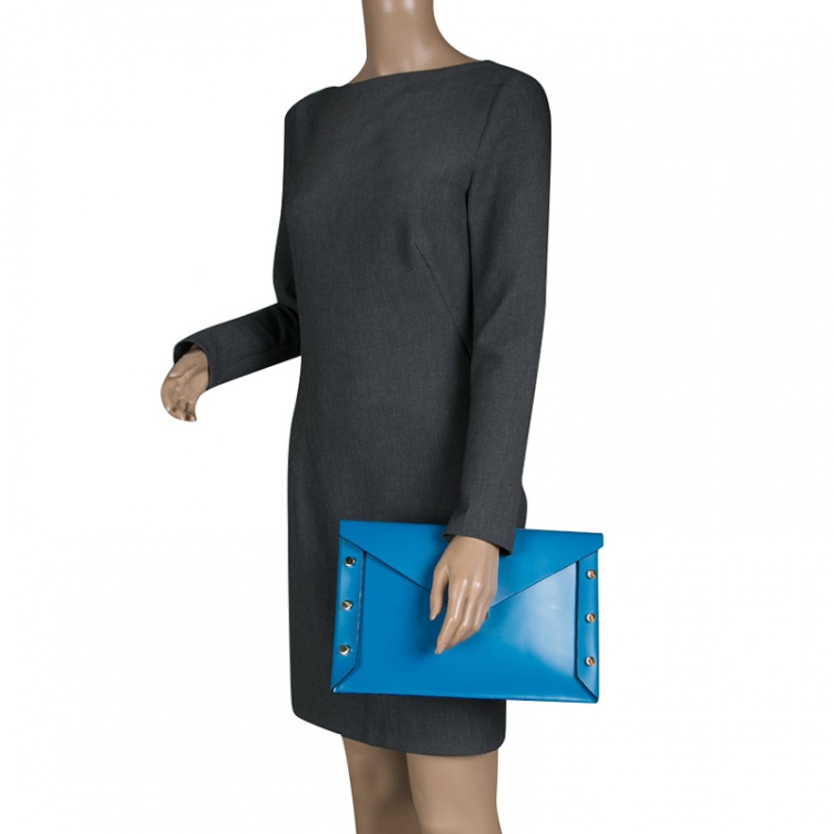 Pre Owned Jimmy Choo Robot Blue Leather Lockett Envelope Clutch