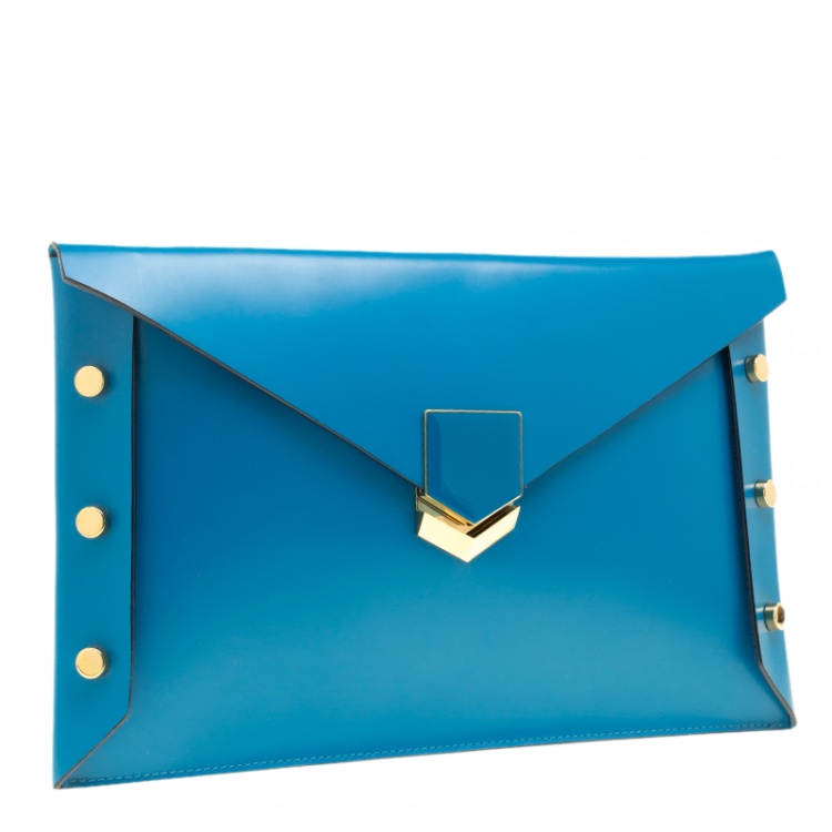 Pre Owned Jimmy Choo Robot Blue Leather Lockett Envelope Clutch