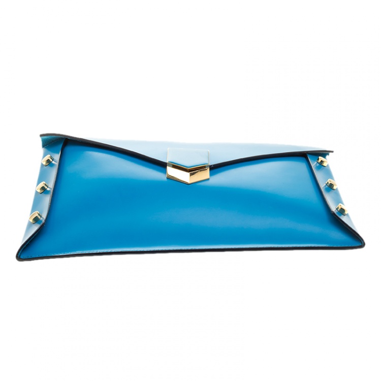 Pre Owned Jimmy Choo Robot Blue Leather Lockett Envelope Clutch