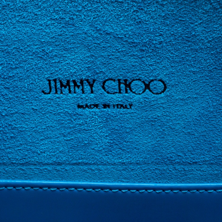Pre Owned Jimmy Choo Robot Blue Leather Lockett Envelope Clutch
