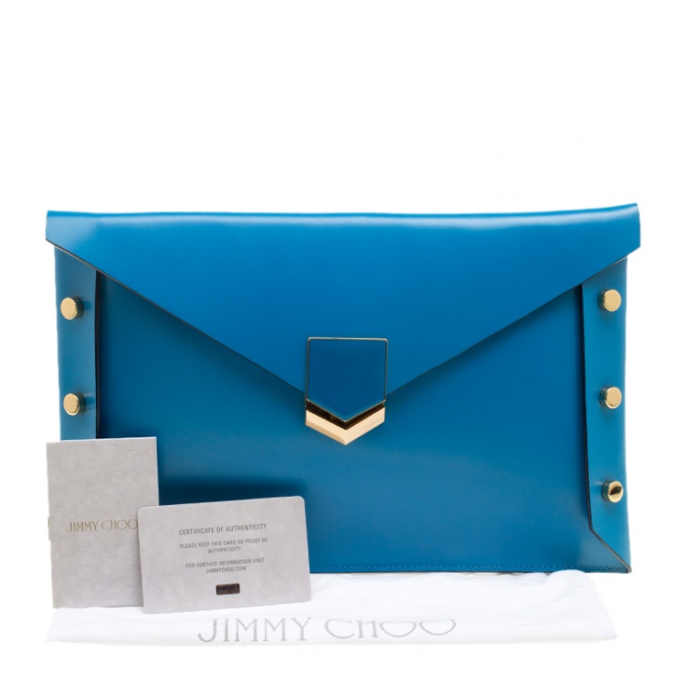 Pre Owned Jimmy Choo Robot Blue Leather Lockett Envelope Clutch