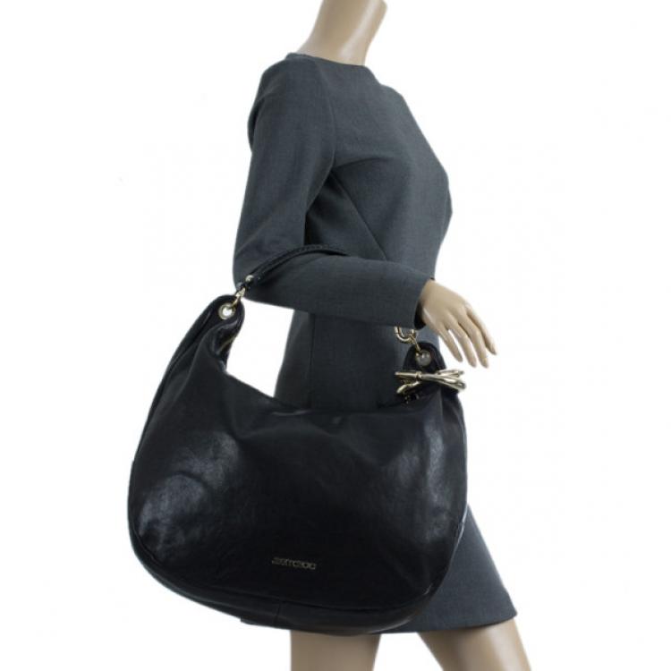 Pre Owned Jimmy Choo Black Leather Sky Hobo