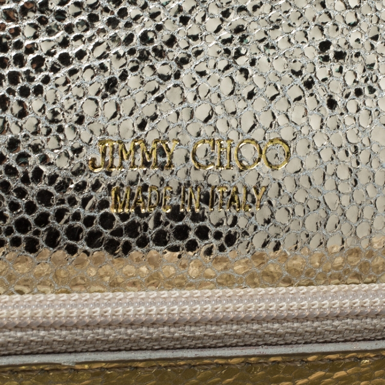 Pre Owned Jimmy Choo Metallic Gold/Silver Textured Leather and Fabric Clutch