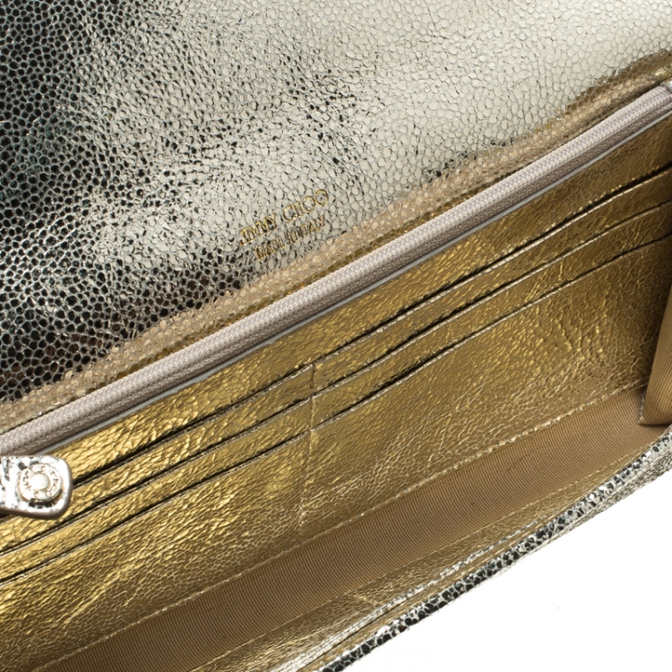 Pre Owned Jimmy Choo Metallic Gold/Silver Textured Leather and Fabric Clutch
