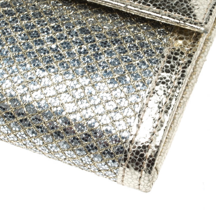 Pre Owned Jimmy Choo Metallic Gold/Silver Textured Leather and Fabric Clutch