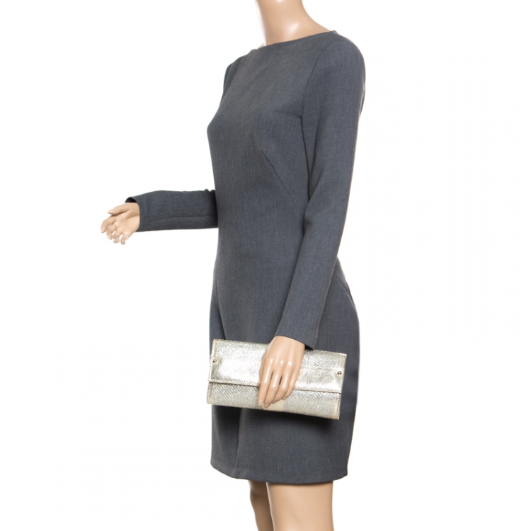 Pre Owned Jimmy Choo Metallic Gold/Silver Textured Leather and Fabric Clutch