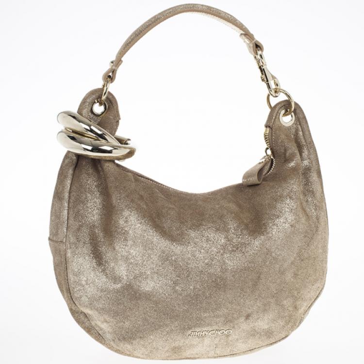 Pre Owned Jimmy Choo Silver Metallic Leather Sky Bangle Hobo 