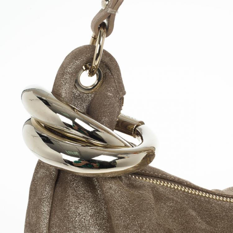 Pre Owned Jimmy Choo Silver Metallic Leather Sky Bangle Hobo 