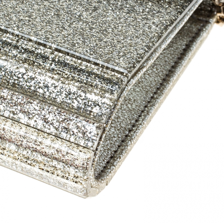 Pre Owned Jimmy Choo Gold Glitter Acrylic Candy Clutch Bag