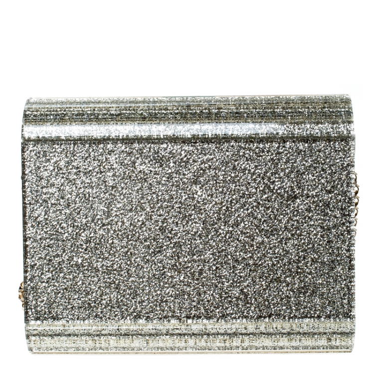 Pre Owned Jimmy Choo Gold Glitter Acrylic Candy Clutch Bag
