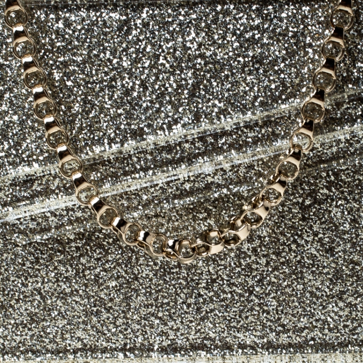 Pre Owned Jimmy Choo Gold Glitter Acrylic Candy Clutch Bag