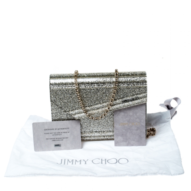 Pre Owned Jimmy Choo Gold Glitter Acrylic Candy Clutch Bag