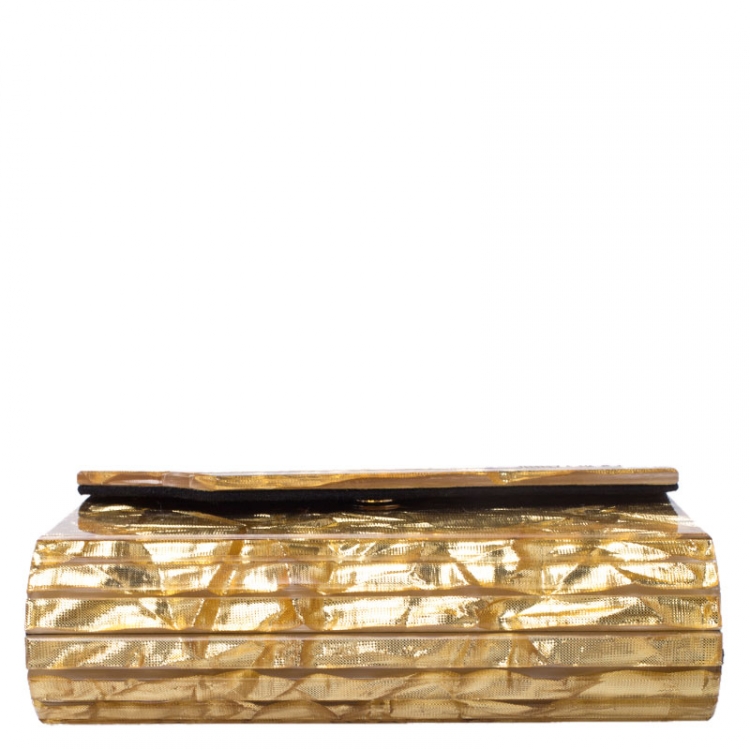 Pre Owned Jimmy Choo Gold Glitter Acrylic Candy Clutch Bag
