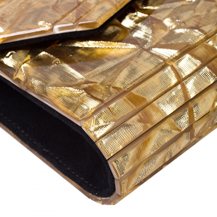 Pre Owned Jimmy Choo Gold Glitter Acrylic Candy Clutch Bag