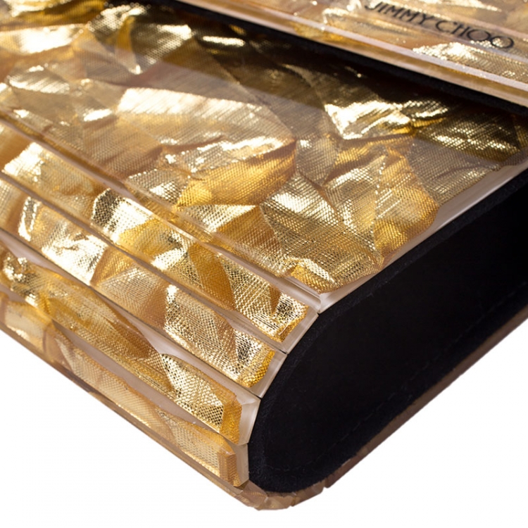 Pre Owned Jimmy Choo Gold Glitter Acrylic Candy Clutch Bag