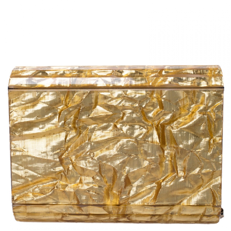 Pre Owned Jimmy Choo Gold Glitter Acrylic Candy Clutch Bag
