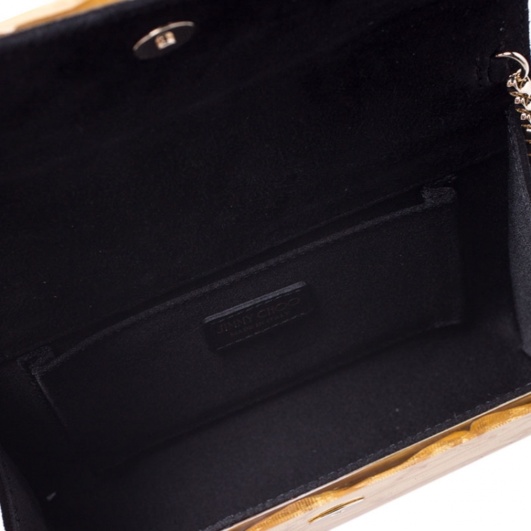 Pre Owned Jimmy Choo Gold Glitter Acrylic Candy Clutch Bag