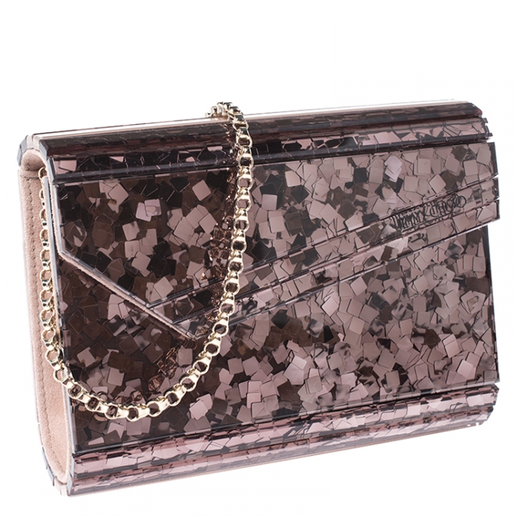 Pre Owned Jimmy Choo Old Rose Shimmering Acrylic Candy Clutch Bag