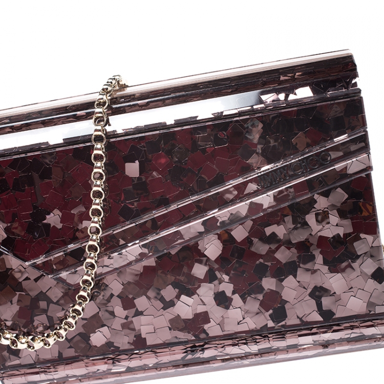Pre Owned Jimmy Choo Old Rose Shimmering Acrylic Candy Clutch Bag