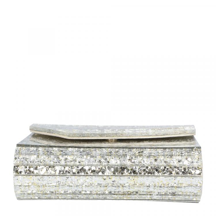 Pre Owned Jimmy Choo Metallic Champagne Glitter Acrylic Candy Clutch Bag