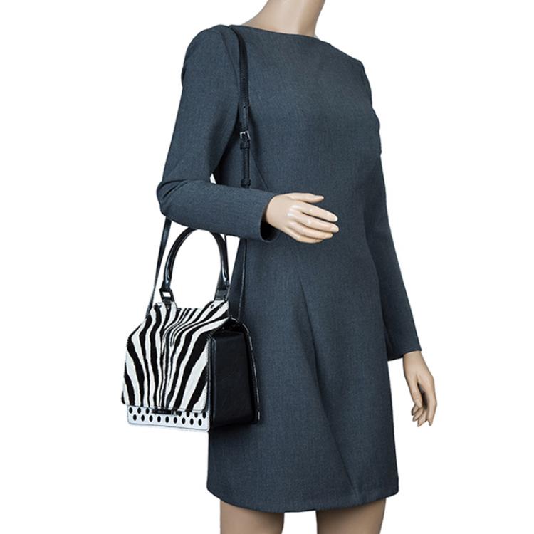 Pre Owned Jimmy Choo Black/White Zebra Print Calf Hair and Leather Amie Satchel