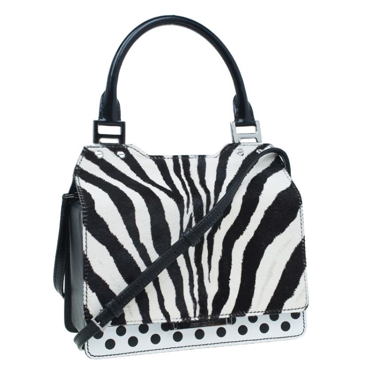 Pre Owned Jimmy Choo Black/White Zebra Print Calf Hair and Leather Amie Satchel