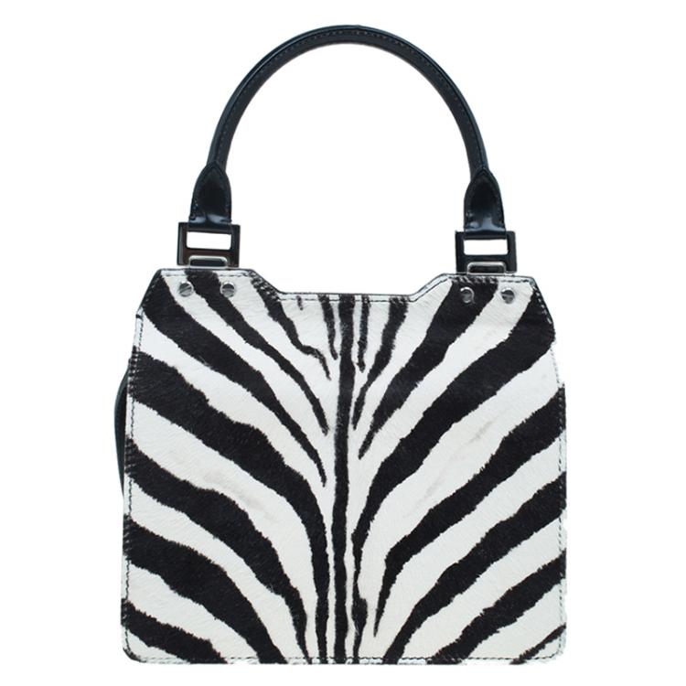 Pre Owned Jimmy Choo Black/White Zebra Print Calf Hair and Leather Amie Satchel