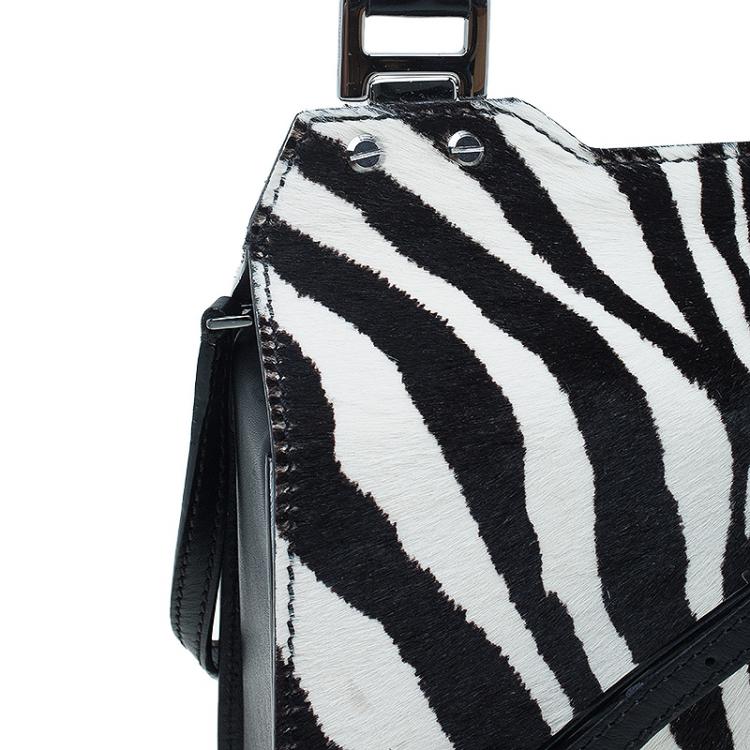 Pre Owned Jimmy Choo Black/White Zebra Print Calf Hair and Leather Amie Satchel