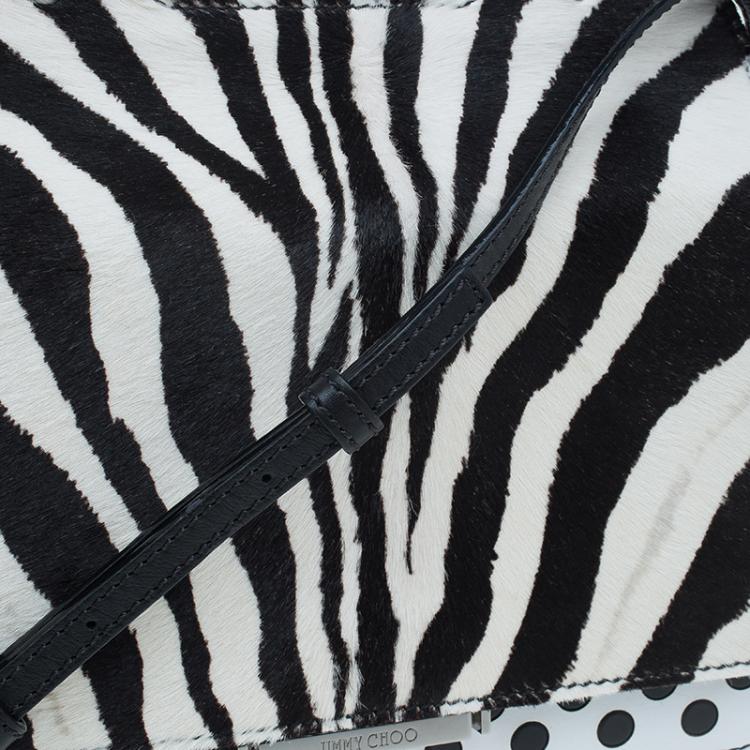 Pre Owned Jimmy Choo Black/White Zebra Print Calf Hair and Leather Amie Satchel