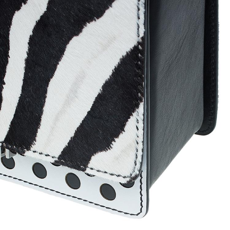 Pre Owned Jimmy Choo Black/White Zebra Print Calf Hair and Leather Amie Satchel