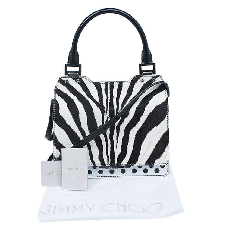 Pre Owned Jimmy Choo Black/White Zebra Print Calf Hair and Leather Amie Satchel