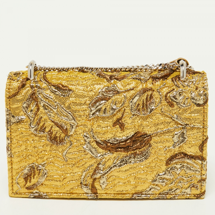 Pre Owned Jimmy Choo Yellow Brocade Fabric Chain Clutch