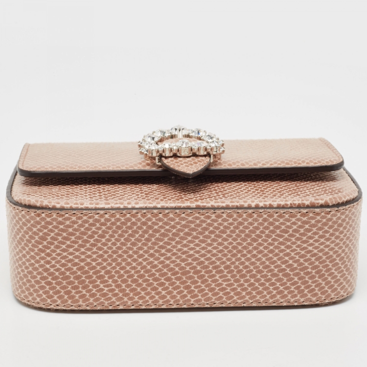 Pre Owned Jimmy Choo Brown/Beige Lizard Embossed Leather Cheri Chain Shoulder Bag