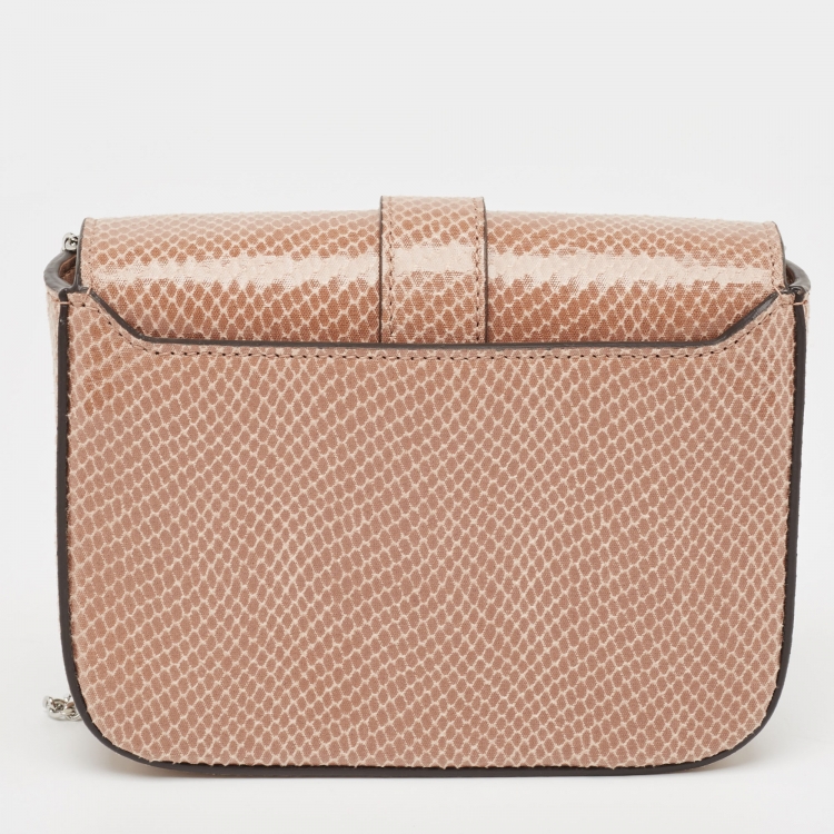 Pre Owned Jimmy Choo Brown/Beige Lizard Embossed Leather Cheri Chain Shoulder Bag