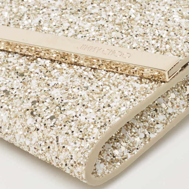 Pre Owned Jimmy Choo Gold Coarse Glitter Emmie Clutch