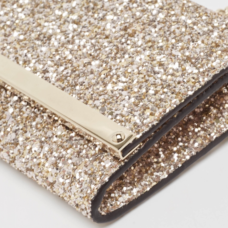 Pre Owned Jimmy Choo Gold/Silver Glitter Milla Chain Clutch