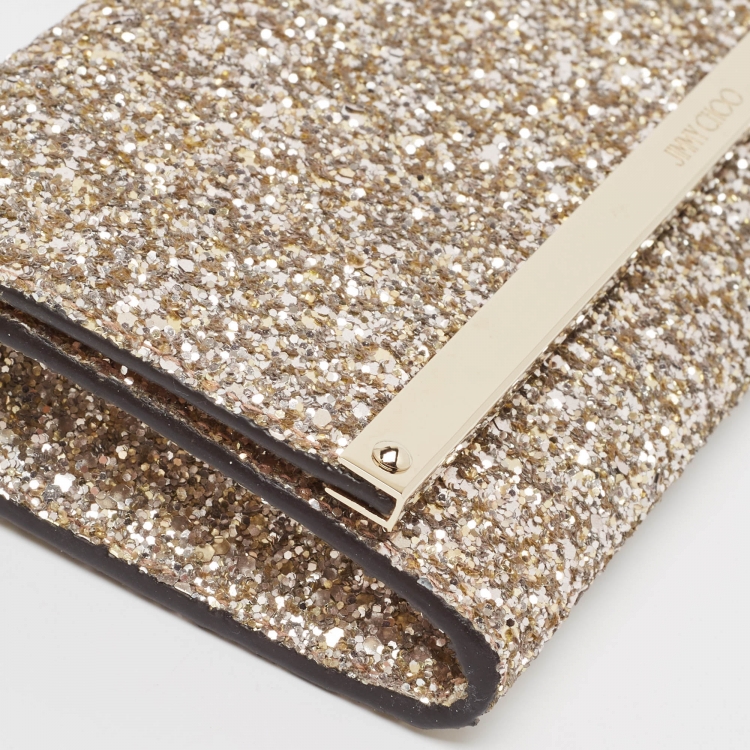 Pre Owned Jimmy Choo Gold/Silver Glitter Milla Chain Clutch