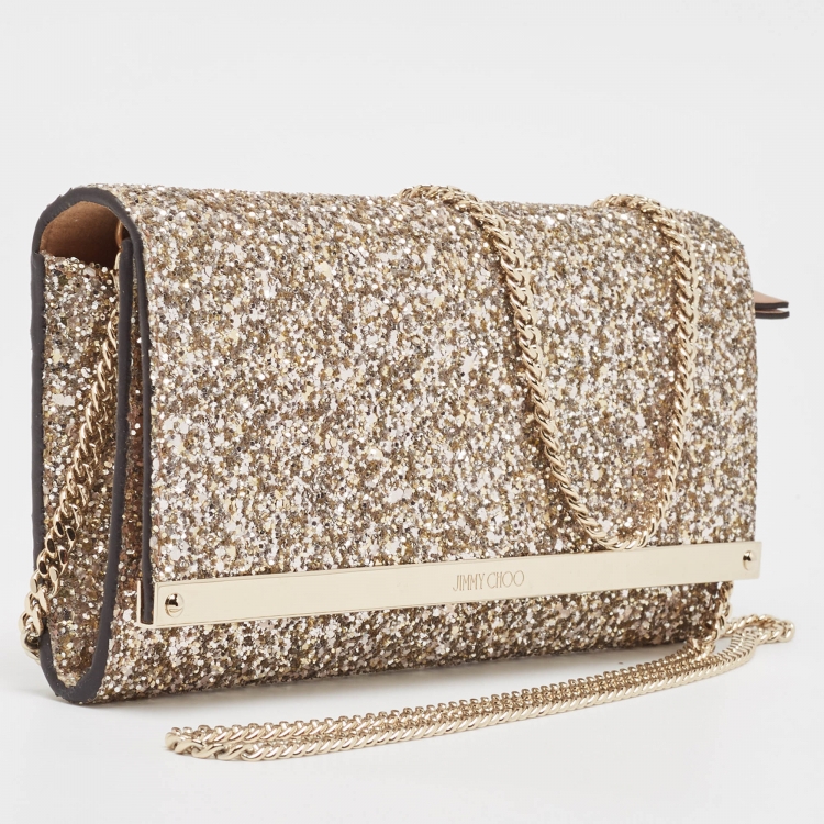 Pre Owned Jimmy Choo Gold/Silver Glitter Milla Chain Clutch
