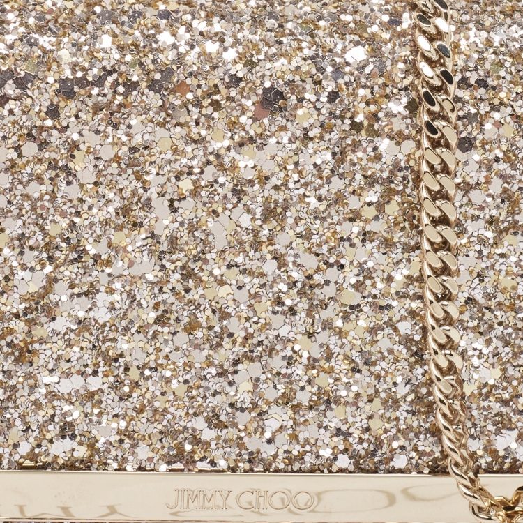 Pre Owned Jimmy Choo Gold/Silver Glitter Milla Chain Clutch
