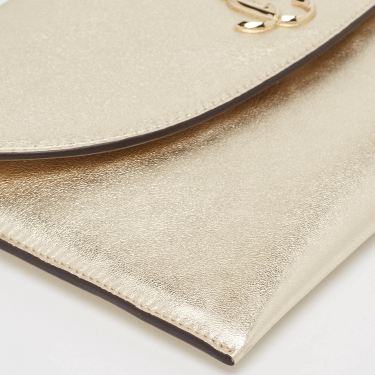 Pre Owned Jimmy Choo Gold Leather JC Envelope Pouch