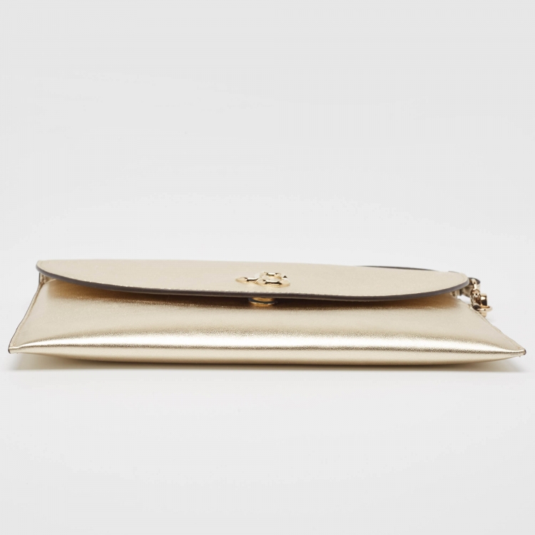 Pre Owned Jimmy Choo Gold Leather JC Envelope Pouch