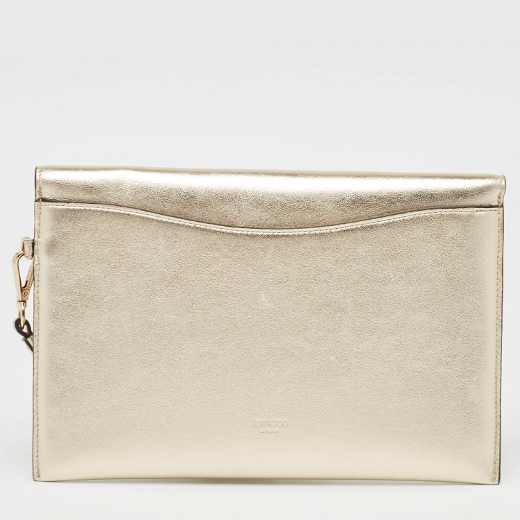 Pre Owned Jimmy Choo Gold Leather JC Envelope Pouch