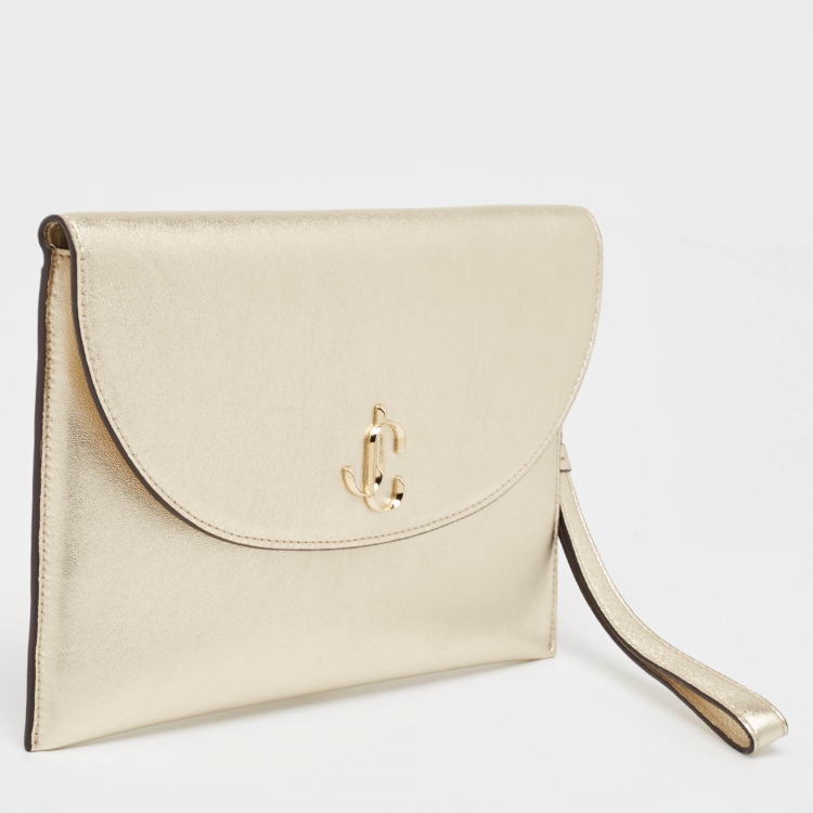 Pre Owned Jimmy Choo Gold Leather JC Envelope Pouch