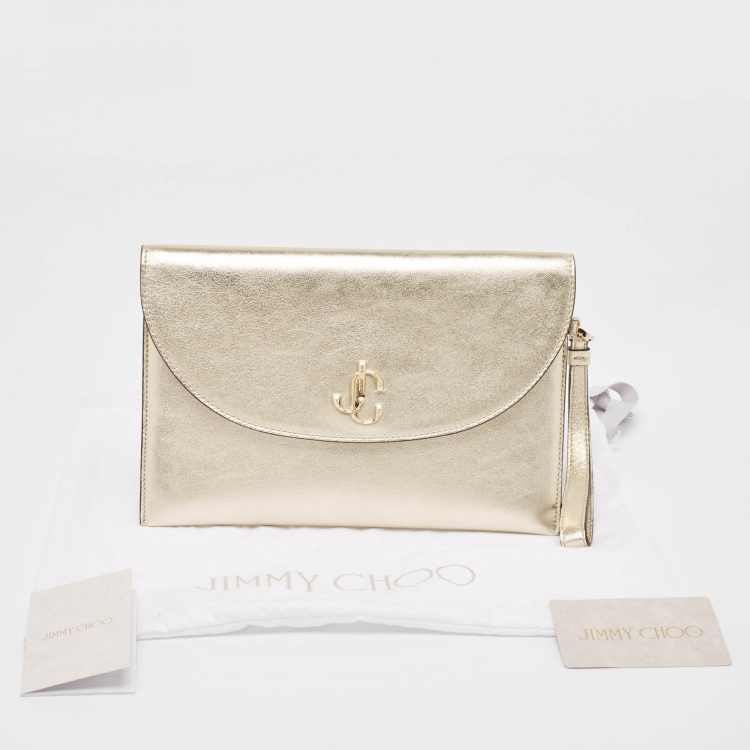 Pre Owned Jimmy Choo Gold Leather JC Envelope Pouch