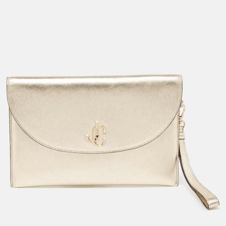 Pre Owned Jimmy Choo Gold Leather JC Envelope Pouch