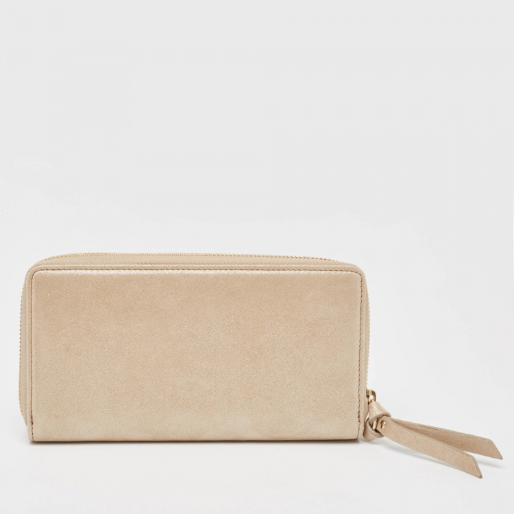 Pre Owned Jimmy Choo Gold Shimmer Leather Pippa Continental Wallet
