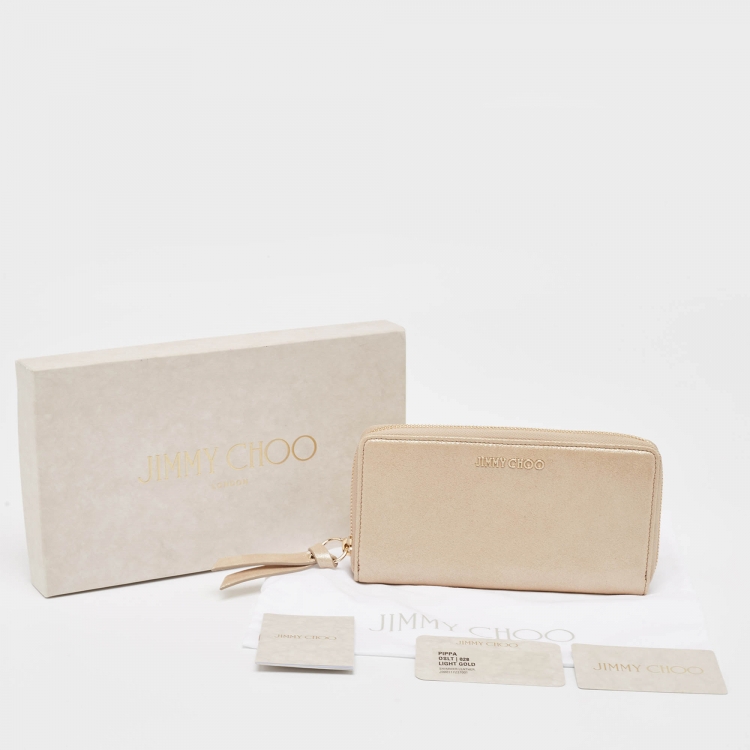 Pre Owned Jimmy Choo Gold Shimmer Leather Pippa Continental Wallet
