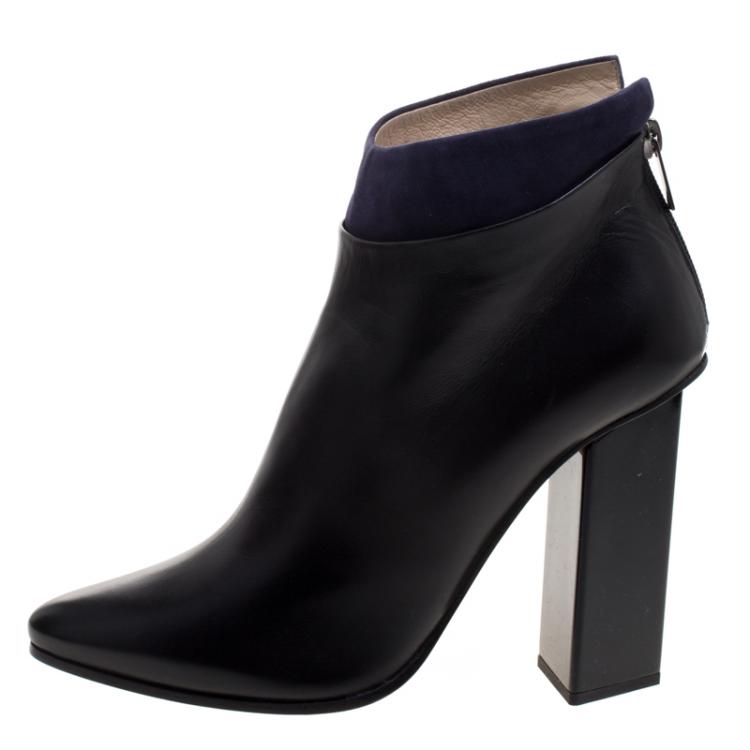 Pre Owned Jimmy Choo Black Leather and Blue Suede Legion Ankle Boots Size 39